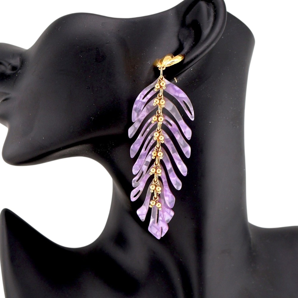 Gas Bijoux Bo Cavallo Lavender Acetate 24K Gold‎ Leaf Statement Earrings